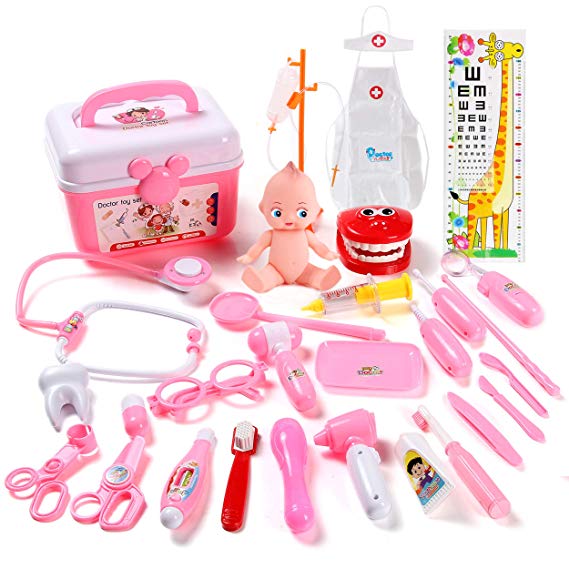 STEAM Life Toy Doctor Kit for Kids and Toddlers Pretend Play for Girls Medical Dr Toys for Girl Age 3 4 5 6 7 Year Old - 31 pcs Pink