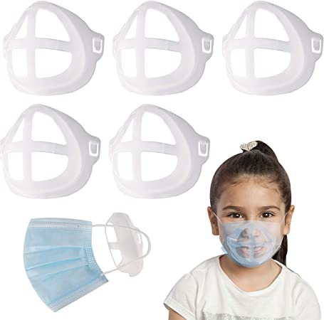 Silicone 3D Mask Bracket 5 Pack, Inner Support Frame for Comfortable Mouth and Nose Wearing by Creating More Space for Breathing Ideal Makeup Saver, Washable Reusable, Clear