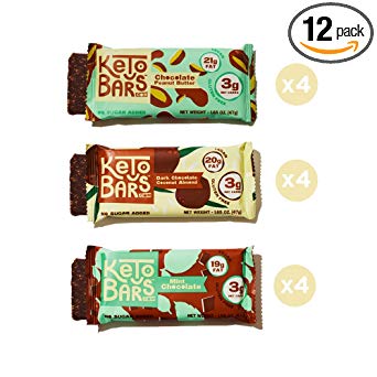 KETO BARS: The Original High Fat, Low Carb, Keto Snack Bars. Simple Ingredients, Gluten-Free, Vegan. (Sampler Pack, 12 Count)