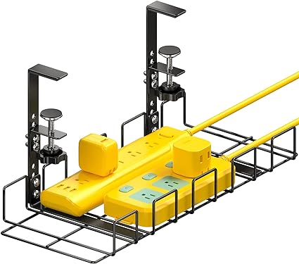 LUXEAR Under Desk Cable Management Tray 1Pc No Drill C-Clamp Standing Desk Cords Organizers 15.7“ High Capacity Adjustable Removable Docking Station Wires Holder Rack Office Kitchen Table Raceway