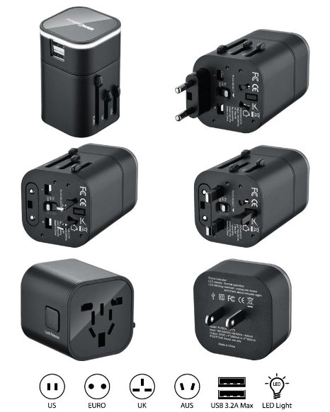 FosPower FUSE B3 WorldWide Universal International Travel Adapter with Dual [3.2A] USB Charging Ports (US UK EU AU) - Adapter