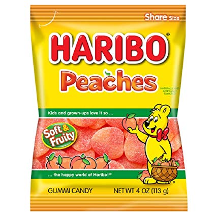 Haribo Gummi Candy, Peaches, 4 ounce (Pack of 12)