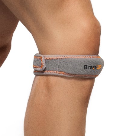 BraceUP Adjustable Knee Support and Patella Strap with Tubular Buttress One Size Adjustable Silver