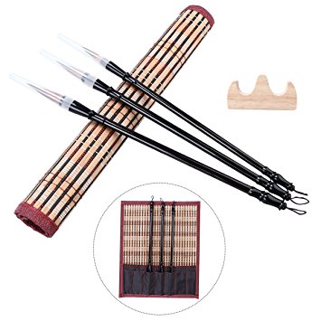 NUOLUX Excellent Wolf Hair Chinese Calligraphy Brush Kanji Japanese Sumi Drawing Brush(3 sizes with Penholder and Medium Pen Shade)