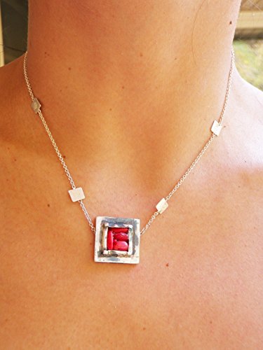 Women's Jewelry, .925 Sterling Silver Necklace with a Red Coral Pendant - MMS Artisan Designs