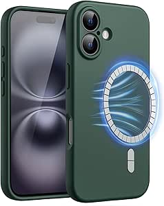 JETech Magnetic Silicone Case for iPhone 16 6.1-Inch, Compatible with MagSafe, Silky Soft Touch, Shock Absorbing Phone Cover with Camera Lens Full Protection (Midnight Green)