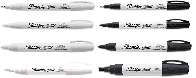 Sharpie Paint Marker Oil Based Black and White Set, All Sizes, Includes Extra Fine, Fine, Medium, and Bold