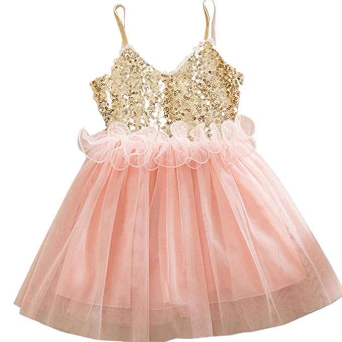 YJM Kids Girls Princess Sequins Tulle Lace Tutu Slip Dress