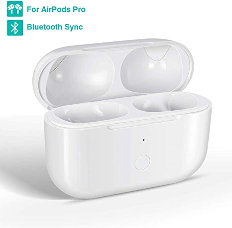 Compatible with Airpods Pro,Airpods Pro Wireless Charging Case Replacement with Bluetooth Pairing Sync Button White (Not AirPods Pro Included)