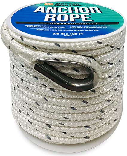 Premium Anchor Rope Double Braided Boat Anchor Line 100 ft White Marine Grade 3/8 Rope