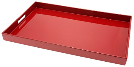 Kotobuki Rectangular Lacquer Serving Tray, 18-3/4-Inch, Red