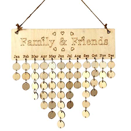 HEART SPEAKER Family Friends Wooden Calendar Board Birthday Reminder Plaque Home Decor