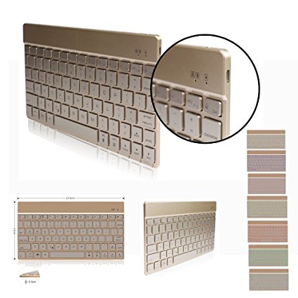 DINGRICH Bluetooth Keyboard with Backlit,Easy Carrying Ultra Slim 7 Color Backlight Keyboard Compatible with IOS,Windows and Android System (DJP-Gold)