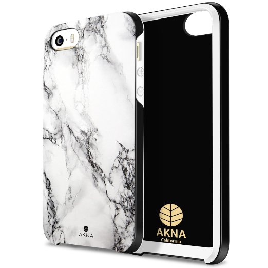 iPhone SE 5 5S case for girls, Akna Perfection Series Slim PC   Flexible TPU**[Hybrid Impact]*Protection Back Case for iPhone 5 5S SE - [White Marble Texture](U.S)
