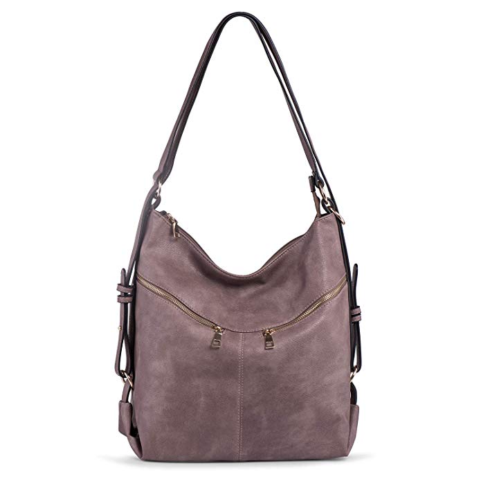 PU Leather Shoulder Bag for Women Large Capacity Handbag Convertible Backpack Hobo Tote Purse Casual Lilac Katloo