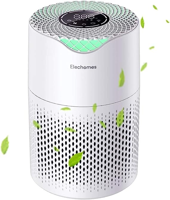 Elechomes Air Purifier with H13 True HEPA Filter, 3 Speeds, Auto Mode, Sleep Mode, Night Light, Filter Change Reminder, CADR 190m³/h for Dust, Smokers, Pollen, Pet Dander