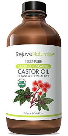 Organic Castor Oil, 100% Pure, Hexane Free, Cold Pressed, USDA & ECOCERT Certified Organic, by RejuveNaturals, 8oz | All Natural Conditioner for Hair, Skin & Face