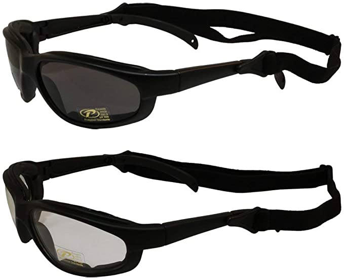 2 Pairs of Freedom Padded Motorcycle Sunglasses Smoke and Clear Lens