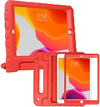 HDE iPad 7th Generation Case for Kids with Built-in Screen Protector – iPad 10.2 inch 2019 Case for Kids Shock Proof Protective Heavy Duty Cover with Handle Stand for 2019 Apple iPad 10.2 - Red