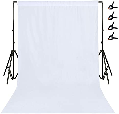 YZEO White-Screen Background-Photography 6x10ft Photo-Backdrop Polyester Backdrop Collapsible Backdrops with 4 Pack Spring Clamps