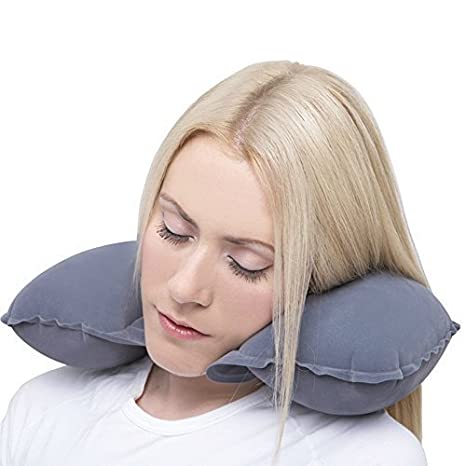 LOYAL EMPLE 3 in 1 Super Soft Travel Neck Pillow Easy to Carry Multi Utility Travel Kit - Inflatable Neck Air Cushion Pillow with Eye Mask & 2 Ear Plugs