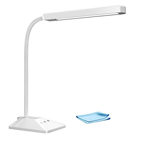 Topelek LED Desk 3 Varying Color, 5 Brightness Leves Table Lamp for Eye-Care, Touch, Sensitive Control, Longevity Gooseneck Light for Office Home, Reading, Study, Work, White