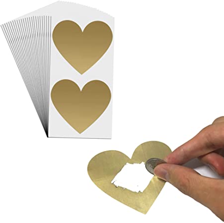Big Heart Scratch Off Sticker - 8 x 7cm, Gold, Pack of 50