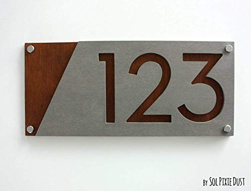 Modern House Numbers, Concrete with Marine Plywood - Contemporary Home Address - Sign Plaque - Door Number