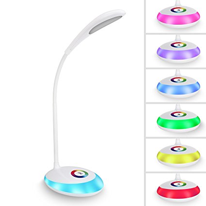 Amzdeal Touch Colour Lamp, Multicolour Led Desk Lamp with 256 Color and 3 Level Brightness Adjustable, Colors Changing Base, Touch Control, USB Rechargeable Port, Reading Lamp for Eye Protection