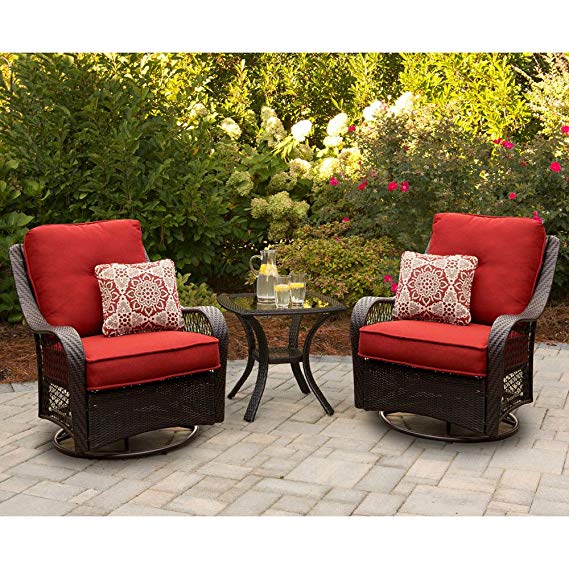 Hanover ORLEANS3PCSW-B-BRY Orleans 3 Piece Swivel Rocking Chat Set, Autumn Berry Outdoor Furniture