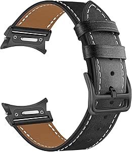 TRUMiRR One Click Band for Galaxy Watch 6 Classic 47mm 43mm / Watch 6 44mm 40mm, Button Connector Leather Watchband No Gap Strap for Samsung Galaxy Watch 5/5 Pro / 4/4 Classic