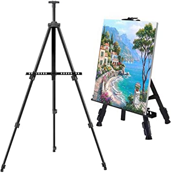Easel Stand, YEHOBU Artist Easel Stand, Aluminum Field Easel Stand, Display Easel with Portable Bag for Painting and Display, Art Easels with Adjustable Height from 22-Inch to 62-Inch(Black)