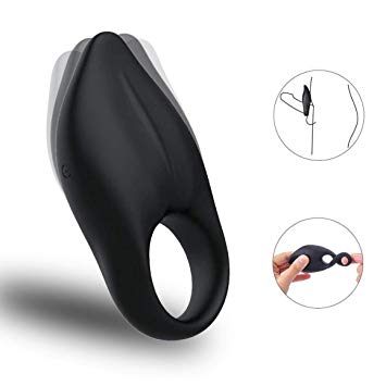 Medical Silicone Vibrating Cock Ring, Waterproof Rechargeable Penis Ring Vibrator, Powerful Vibration Adult Sex Toy for Male and Couple, Full Silicone Vibrating Cock Ring (Black)