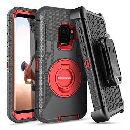 S9 Case,Galaxy S9 Case,BENTOBEN Samsung S9 Case Belt Clip,Heavy Duty Shockproof Kickstand Swivel Full Body Rugged Bumper Hybrid Holster Protective Case for Samsung Galaxy S9 for Men and Boys,Black/Red