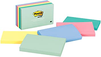 Post-it Notes, 3 x 5-Inches, Assorted Pastel Colors, 5-Pads/Pack