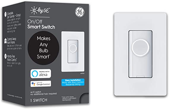 C by GE On/Off 3-Wire Smart Switch - Works with Alexa   Google Home Without Hub, Button Style Smart Switch, Single-Pole/3-Way Replacement, White
