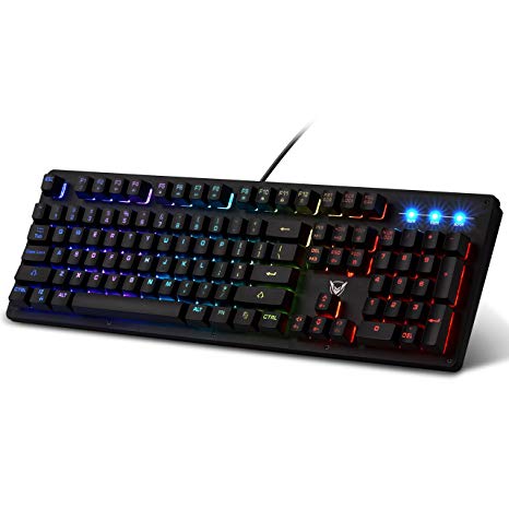 PICTEK Wired Gaming Keyboard RGB Mechanical Feel Gaming Keyboard Adjustable Rainbow LED Backlit Waterproof Computer PC Mac Keyboard for Gamers Typists (19 Anti-Ghosting Keys Illuminated Keyboard)