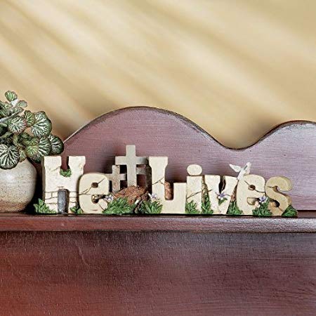 “He Lives” Table Top Decor Jesus Christ Resurrected Easter Cross Decor Home Accent Inspirational Sign Decoration