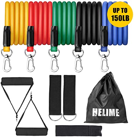 Resistance Bands Set with Handles - Workout Exercise Tube Bands, Portable Home Gym Accessories with Door Anchor, Ankle Straps, Stackable Up to 150lbs, Muscle Builder for Arms, Back, Leg, Chest, Belly,