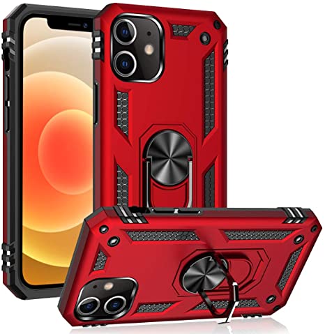 ADDIT Phone Case for iPhone 12/iPhone 12 Pro, Military Grade Protective iPhone 12 Pro Cases Cover with Ring Car Mount Kickstand for iPhone 12/iPhone 12 Pro 6.1" - Red