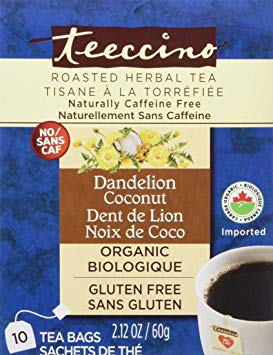 Teeccino Dandelion Coconut Organic Dandelion Root Roasted Herbal Tea, Caffeine Free, Gluten Free, Acid Free, Prebiotic, 10 Tea Bags