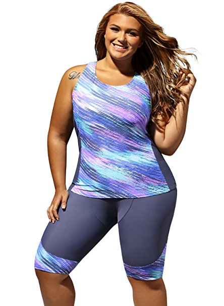 Farysays Women's Sleeveless Top and Cropped Pants Two Piece Unitard Tankini Swimsuit