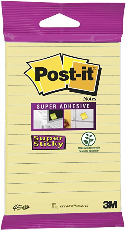 Post-it 703195 102 x 152 mm Super Sticky Lined Notes - Canary Yellow