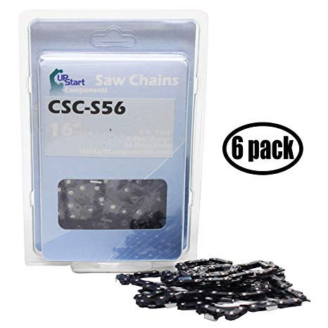 UpStart Components 6-Pack 16" Semi Chisel Saw Chain for Oregon 91PX056G Chainsaws - (16 inch, 3/8" Low Profile Pitch, 0.050" Gauge, 56 Drive Links, CSC-S56)
