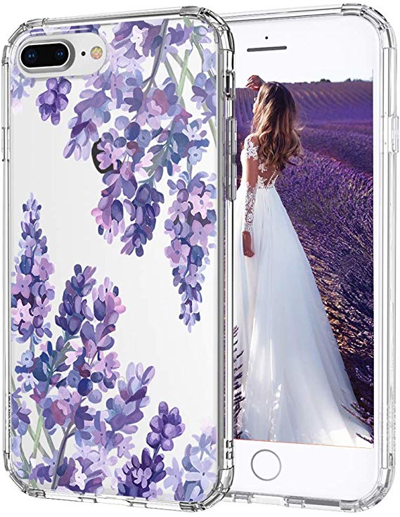 MOSNOVO iPhone 8 Plus Case, iPhone 7 Plus Case, Lavender Floral Flower Clear Design Printed Transparent Hard Back Case with TPU Bumper Protective Case Cover for iPhone 7 Plus/iPhone 8 Plus