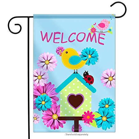 Welcome Garden Flag Birds Flowers and Ladybugs| Double-sided, Polyester, Great Design Yard Flag to Brighten Up Your Home