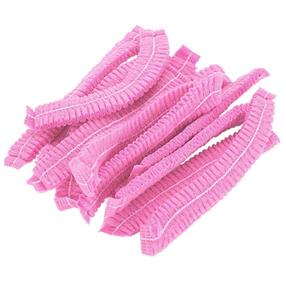 100 Pack 21" Disposable Nonwoven Bouffant Caps Hair Net for Hospital Salon Spa Catering and Dust-free Workspace (pink)
