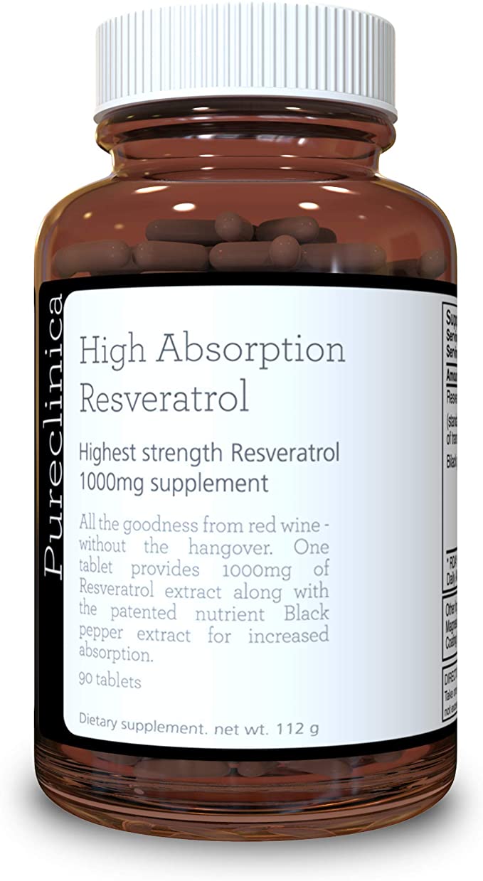 1000mg Resveratrol x 90 Tablets (3 Months’ Supply). 10 x Strength and with Black Pepper Extract for Faster Absorption. SKU: RV3