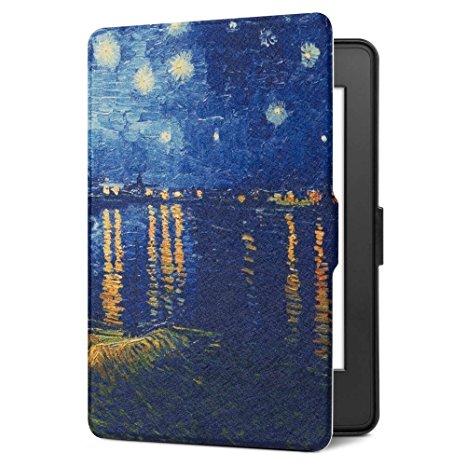 Ayotu Colorful Shell for Kindle Paperwhite E-reader Auto Wake and Sleep Smart Protective Cover,Made For(2012/2013/2014/2015/New Amazon Kindle Paperwhite 300 PPI), Painting Series K5-09 The Starry Night Rhone