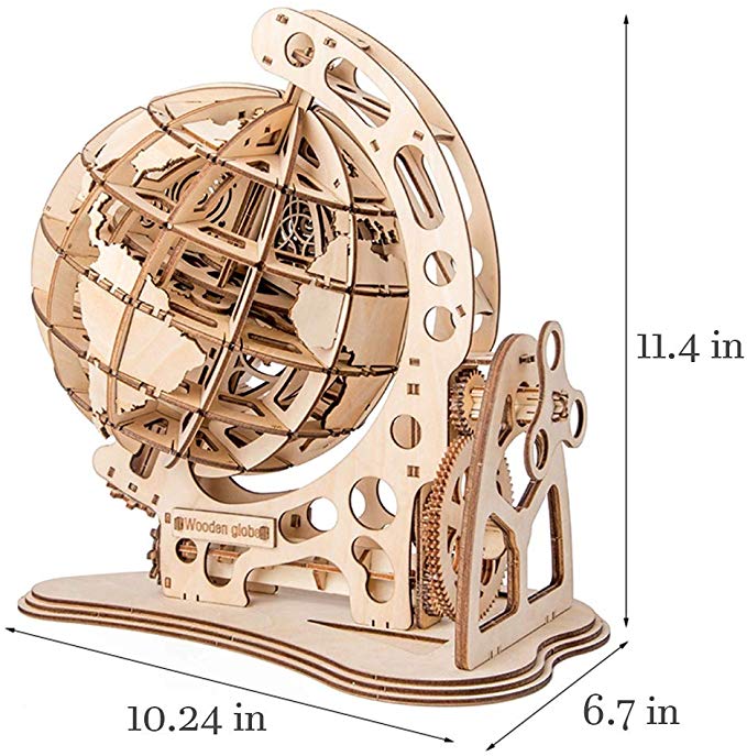 yofit 3D Wooden Globe Puzzle, Self Assembling Mechanical Drive, DIY Brain Teaser Puzzles